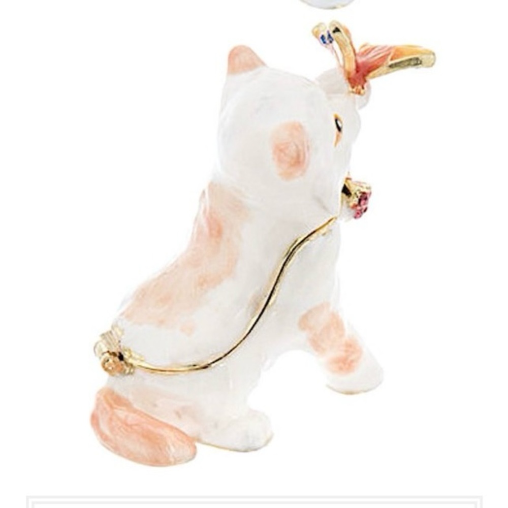 Coconut Grove Galleria | Cat with Butterfly | LN | Trinket Box | White & Pink